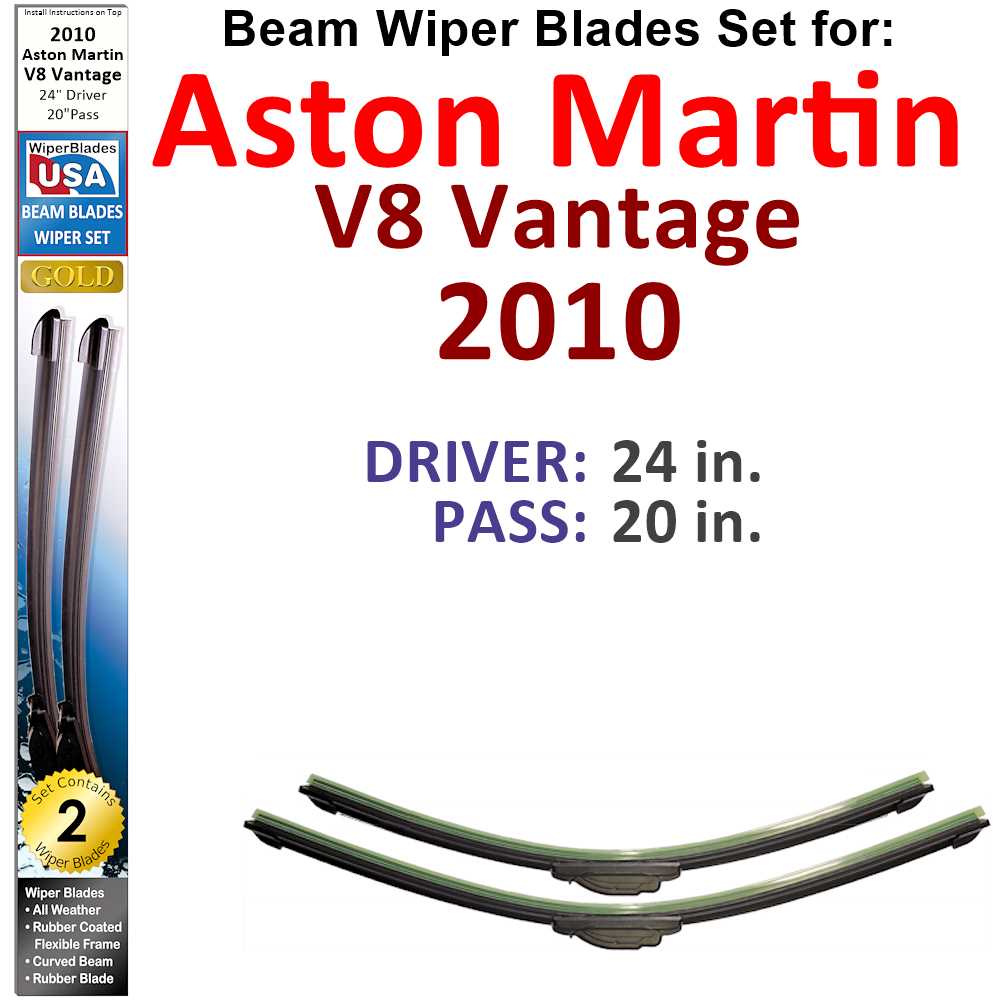 Set of two Beam Wiper Blades designed for 2010 Aston Martin V8 Vantage, showcasing their sleek design and durable construction.