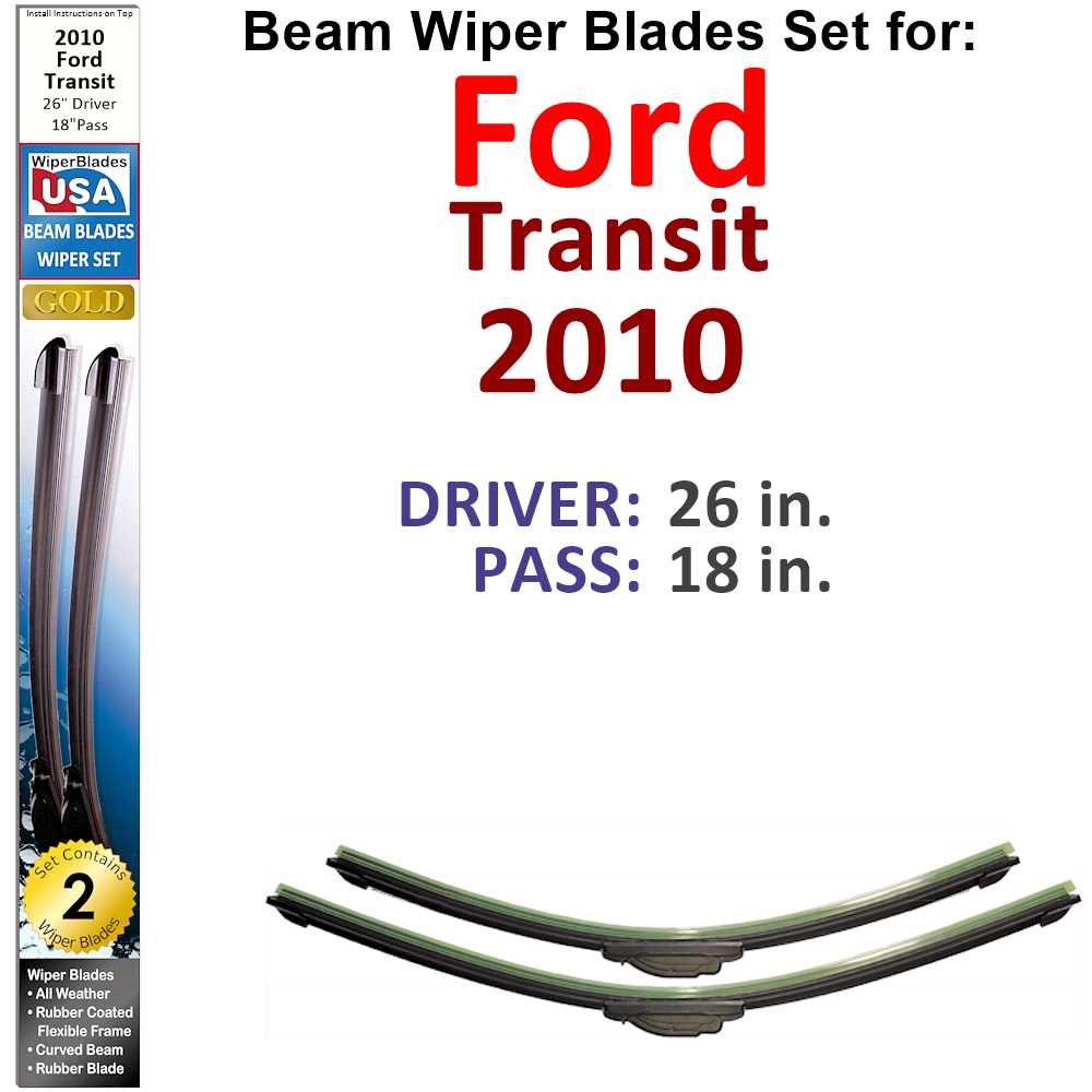 Set of two Beam Wiper Blades designed for 2010 Ford Transit, showcasing their flexible and durable construction.