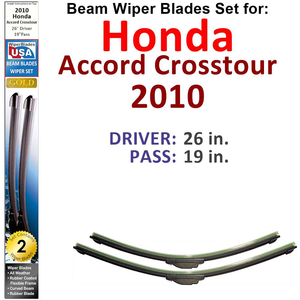 Set of two Beam Wiper Blades designed for 2010 Honda Accord Crosstour, showcasing their flexible and durable construction.