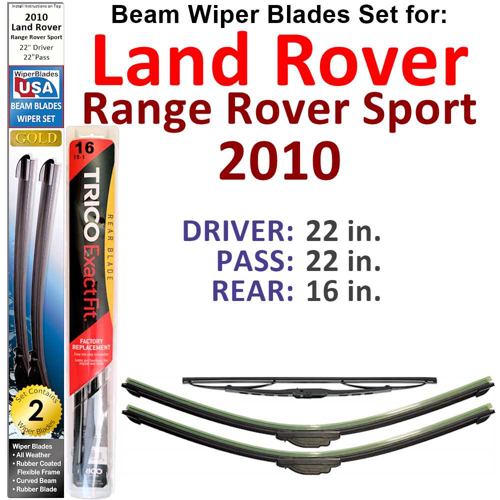 Set of 3 Beam Wiper Blades for 2010 Land Rover Range Rover Sport, showcasing their flexible design and quality construction.