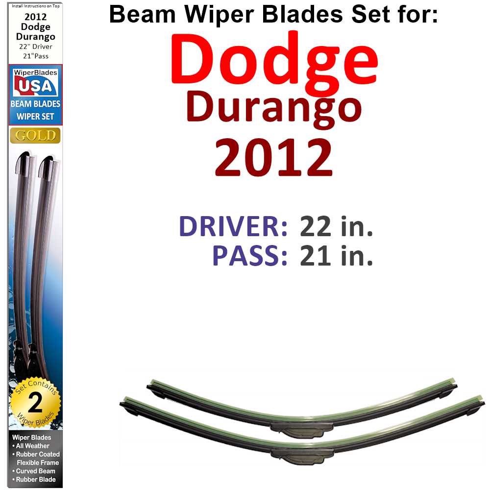 Set of two Beam Wiper Blades designed for 2012 Dodge Durango, showcasing their flexible and durable construction.