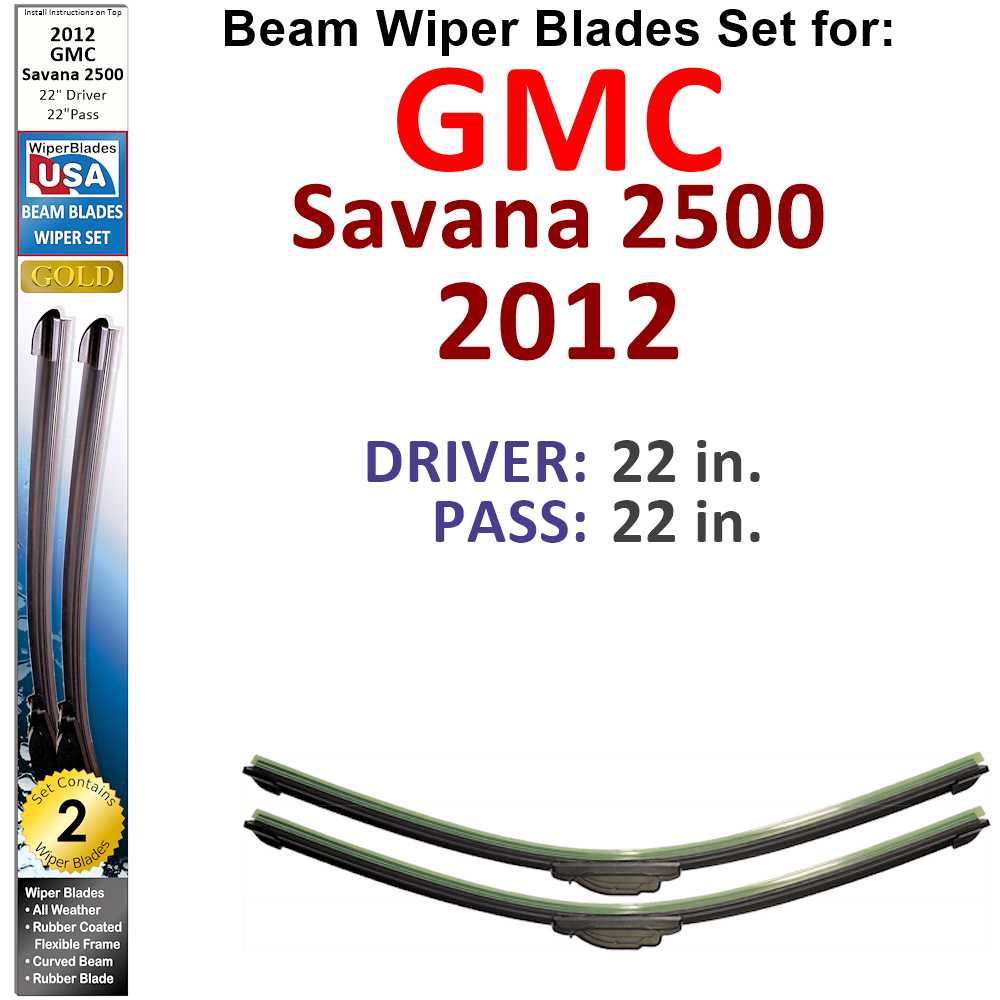 Set of two Beam Wiper Blades designed for 2012 GMC Savana 2500, showcasing their flexible and durable construction.