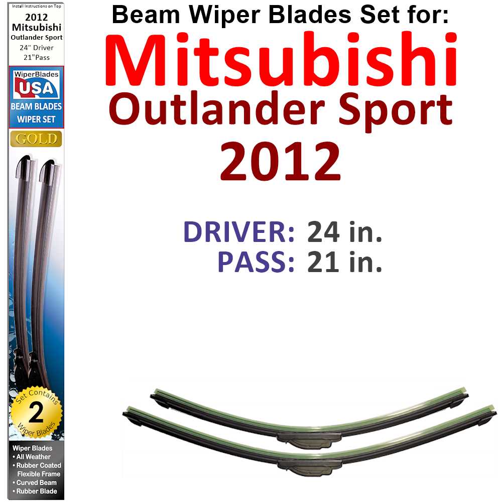 Set of 2 Beam Wiper Blades designed for 2012 Mitsubishi Outlander Sport, showcasing their sleek design and durable construction.
