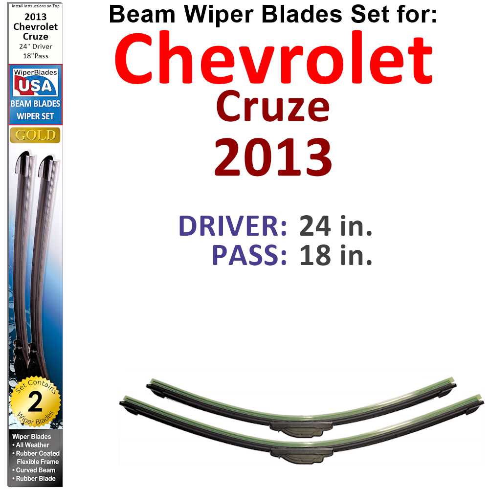 Set of two Beam Wiper Blades designed for 2013 Chevrolet Cruze, showcasing their flexible and durable construction.