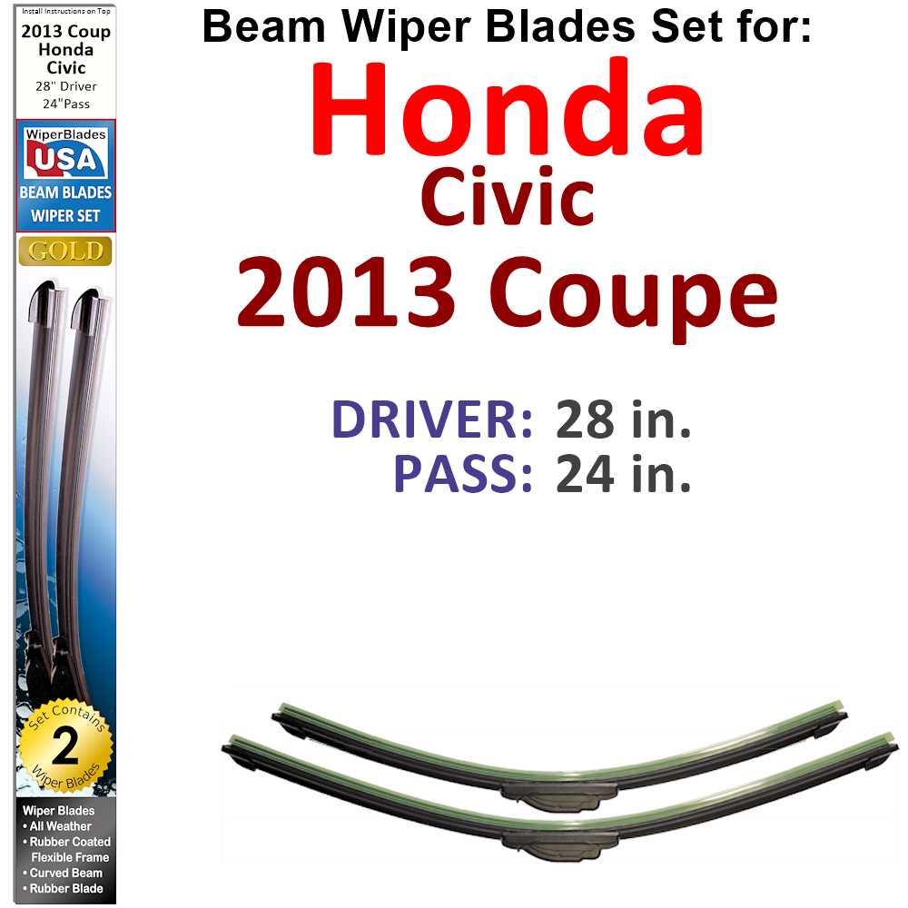 Set of two Beam Wiper Blades designed for 2013 Honda Civic Coupe, showcasing their flexible and durable construction.