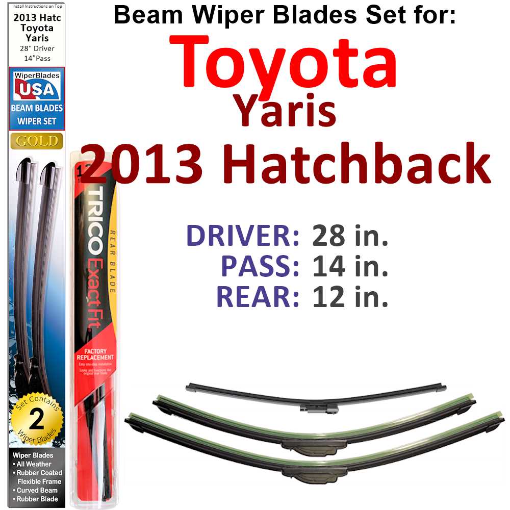 Set of Beam Wiper Blades designed for 2013 Toyota Yaris Hatchback, showcasing their flexible and durable design.