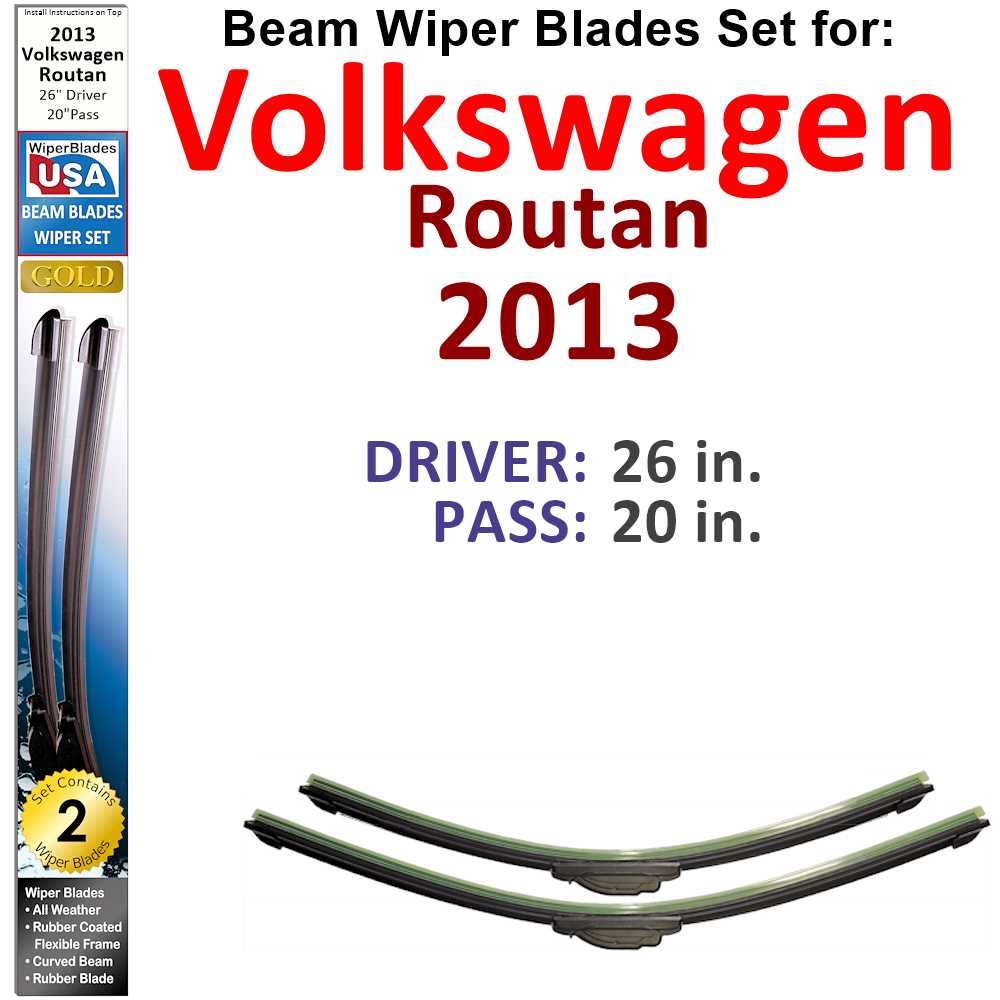 Set of two Beam Wiper Blades designed for 2013 Volkswagen Routan, showcasing their flexible and durable construction.