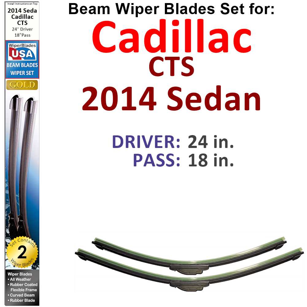 Set of 2 Beam Wiper Blades designed for 2014 Cadillac CTS Sedan, showcasing their flexible design and rubber-encased metal spine.