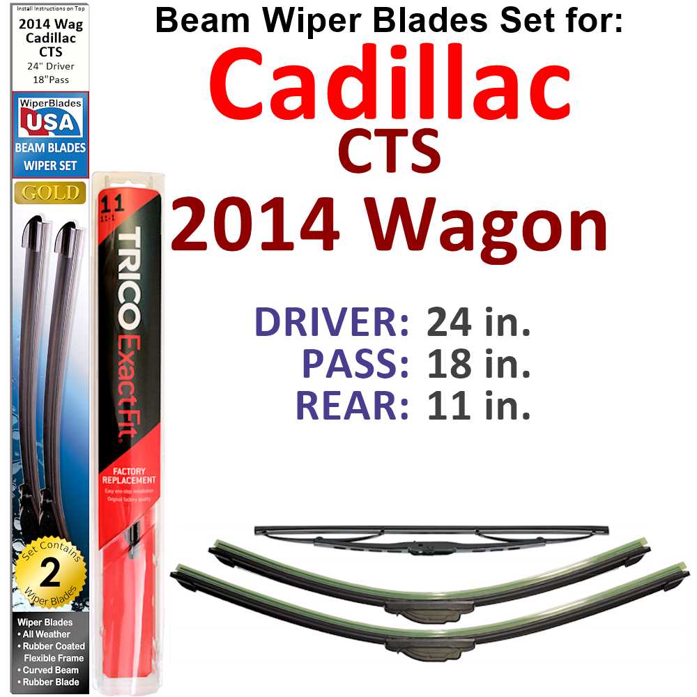 Set of 3 Beam Wiper Blades designed for 2014 Cadillac CTS Wagon, showcasing their flexible and durable construction.