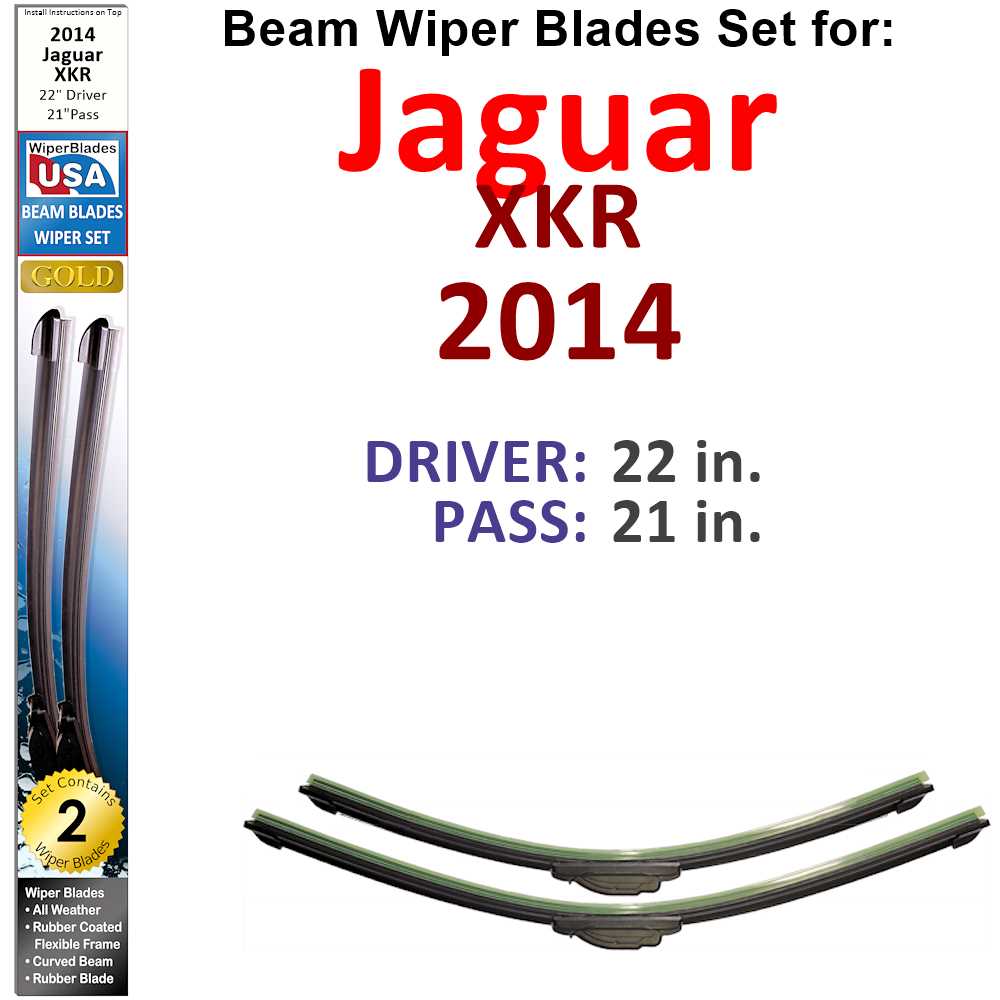 Set of 2 Beam Wiper Blades designed for 2014 Jaguar XKR, showcasing their flexible and durable construction.
