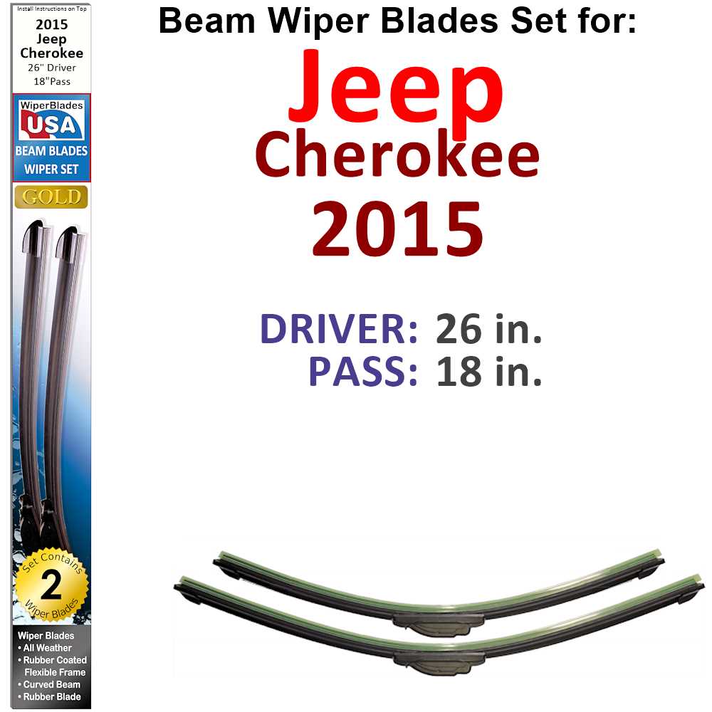 Set of two Beam Wiper Blades designed for 2015 Jeep Cherokee, showcasing their flexible and durable construction.