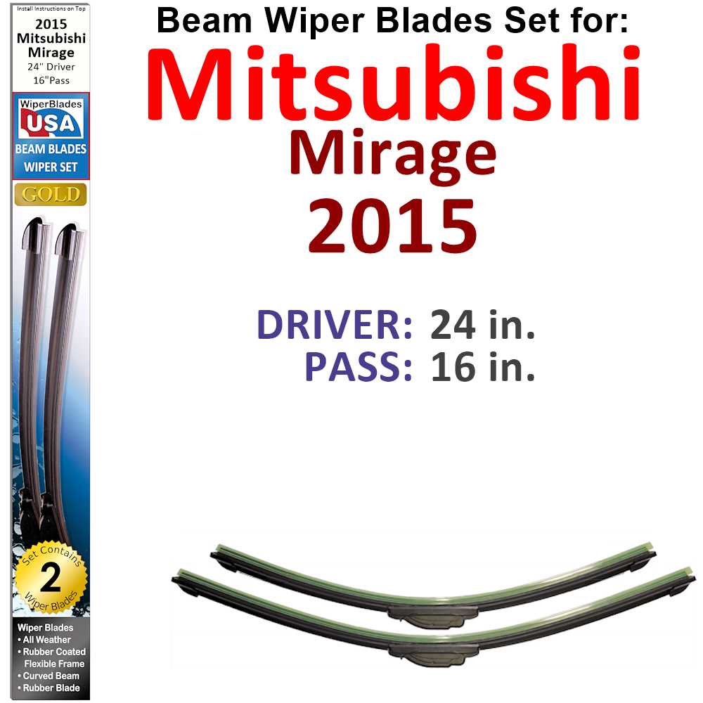 Set of two Beam Wiper Blades designed for 2015 Mitsubishi Mirage, showcasing their flexible and durable construction.