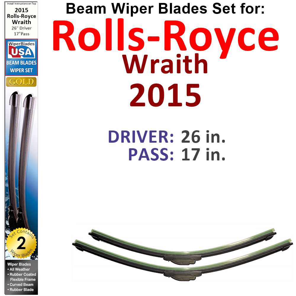 Set of two Beam Wiper Blades designed for 2015 Rolls-Royce Wraith, showcasing their sleek design and durable construction.