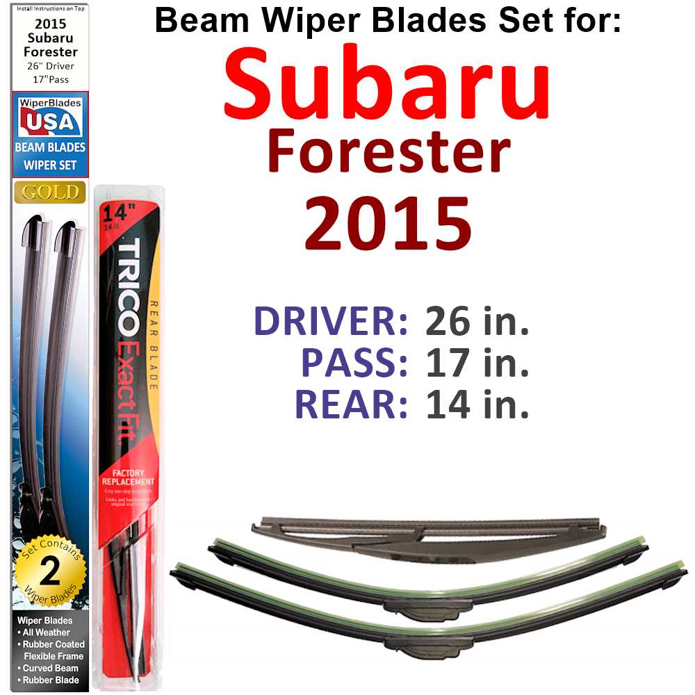 Set of 3 Beam Wiper Blades designed for 2015 Subaru Forester, showcasing their flexible and durable design.