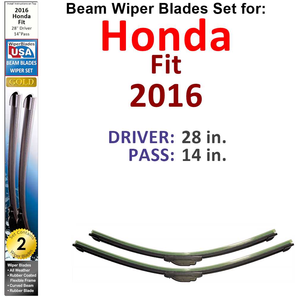 Set of two Beam Wiper Blades designed for 2016 Honda Fit, showcasing their flexible and durable construction.