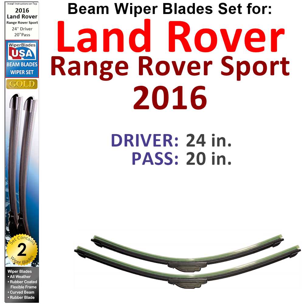 Set of two Beam Wiper Blades designed for 2016 Land Rover Range Rover Sport, showcasing their flexible and durable construction.