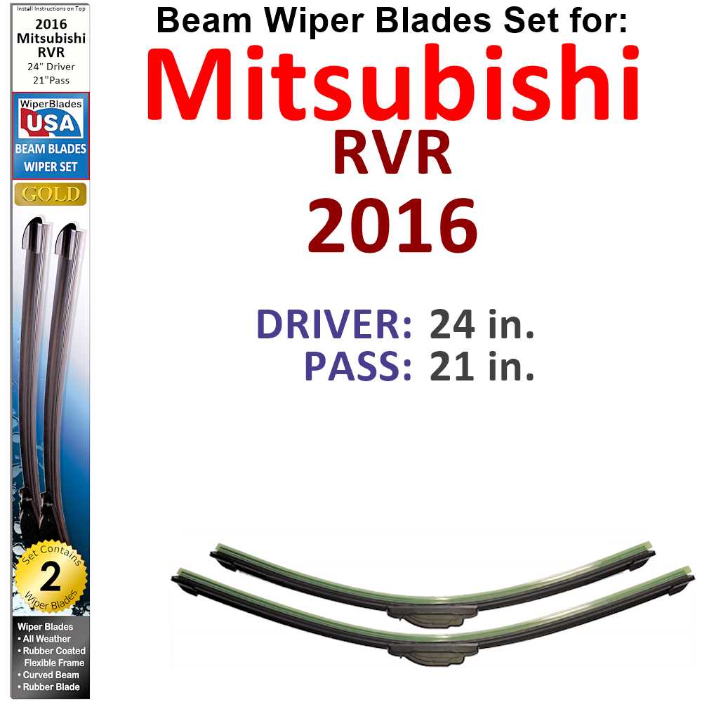 Set of 2 Beam Wiper Blades designed for 2016 Mitsubishi RVR, showcasing their flexible and durable construction.