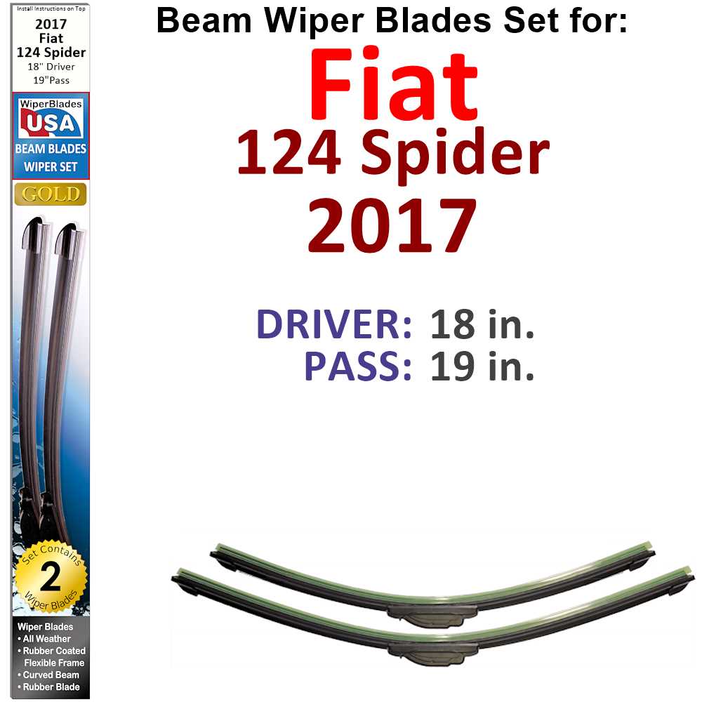 Set of two Beam Wiper Blades designed for 2017 Fiat 124 Spider, showcasing their flexible and sealed construction.
