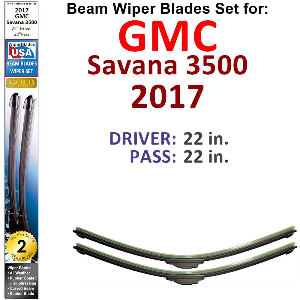 Set of two Beam Wiper Blades designed for 2017 GMC Savana 3500, showcasing their flexible and sealed design for optimal performance.