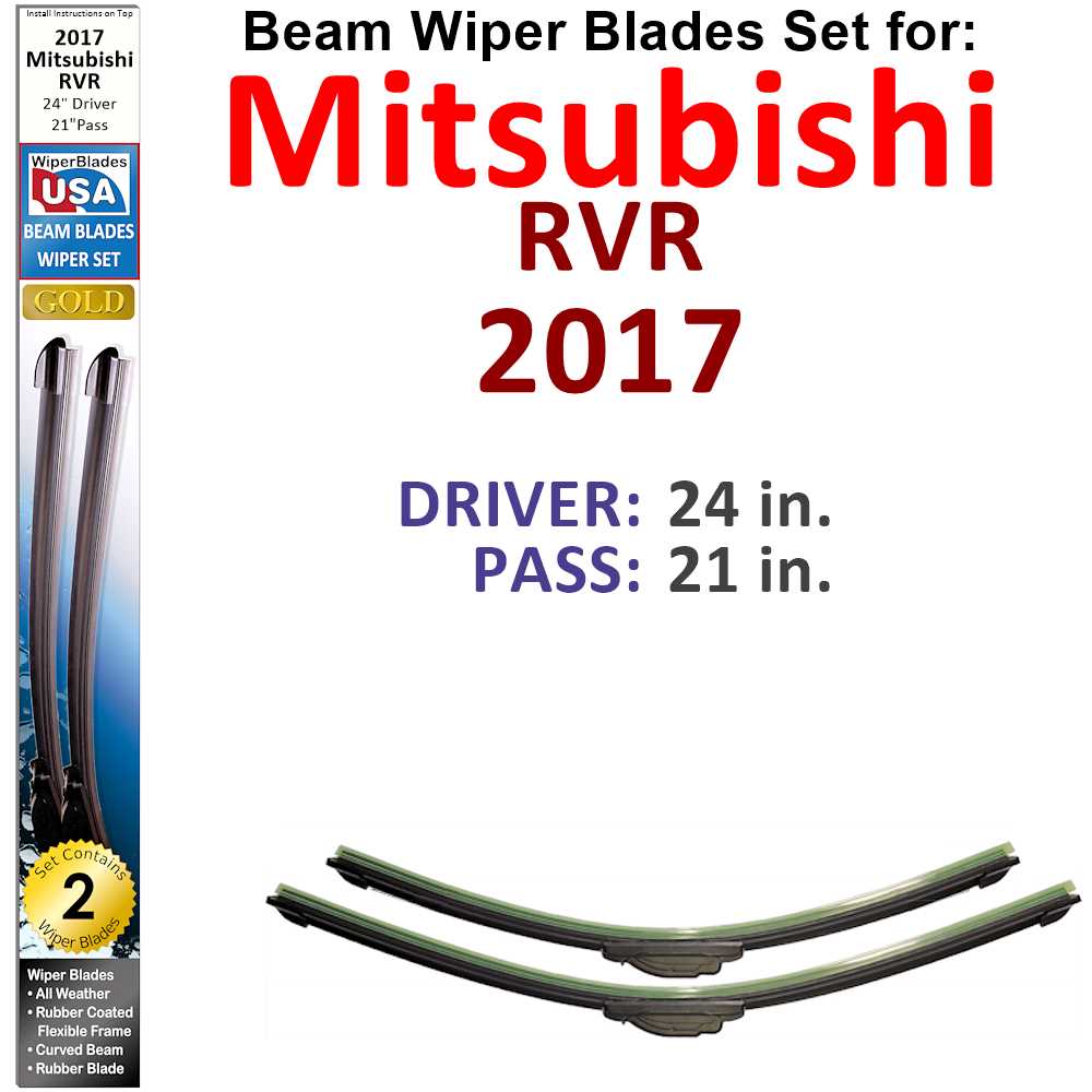 Set of Beam Wiper Blades designed for 2017 Mitsubishi RVR, showcasing their flexible and durable construction.