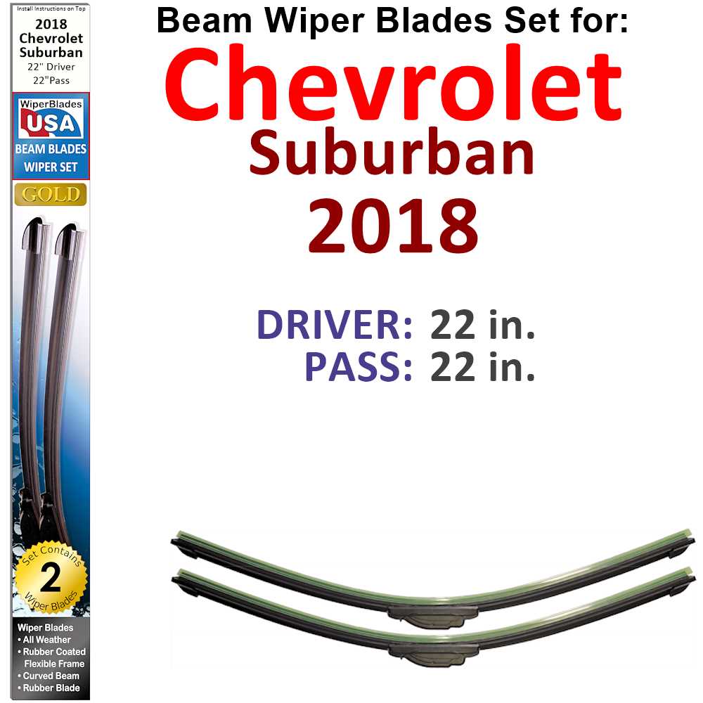 Set of 2 Beam Wiper Blades designed for 2018 Chevrolet Suburban, showcasing their flexible and durable construction.