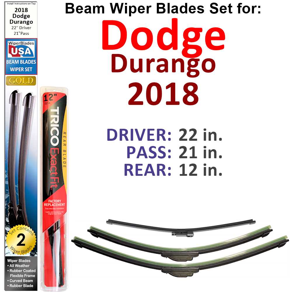 Set of 3 Beam Wiper Blades designed for 2018 Dodge Durango, showcasing their flexible and durable construction.