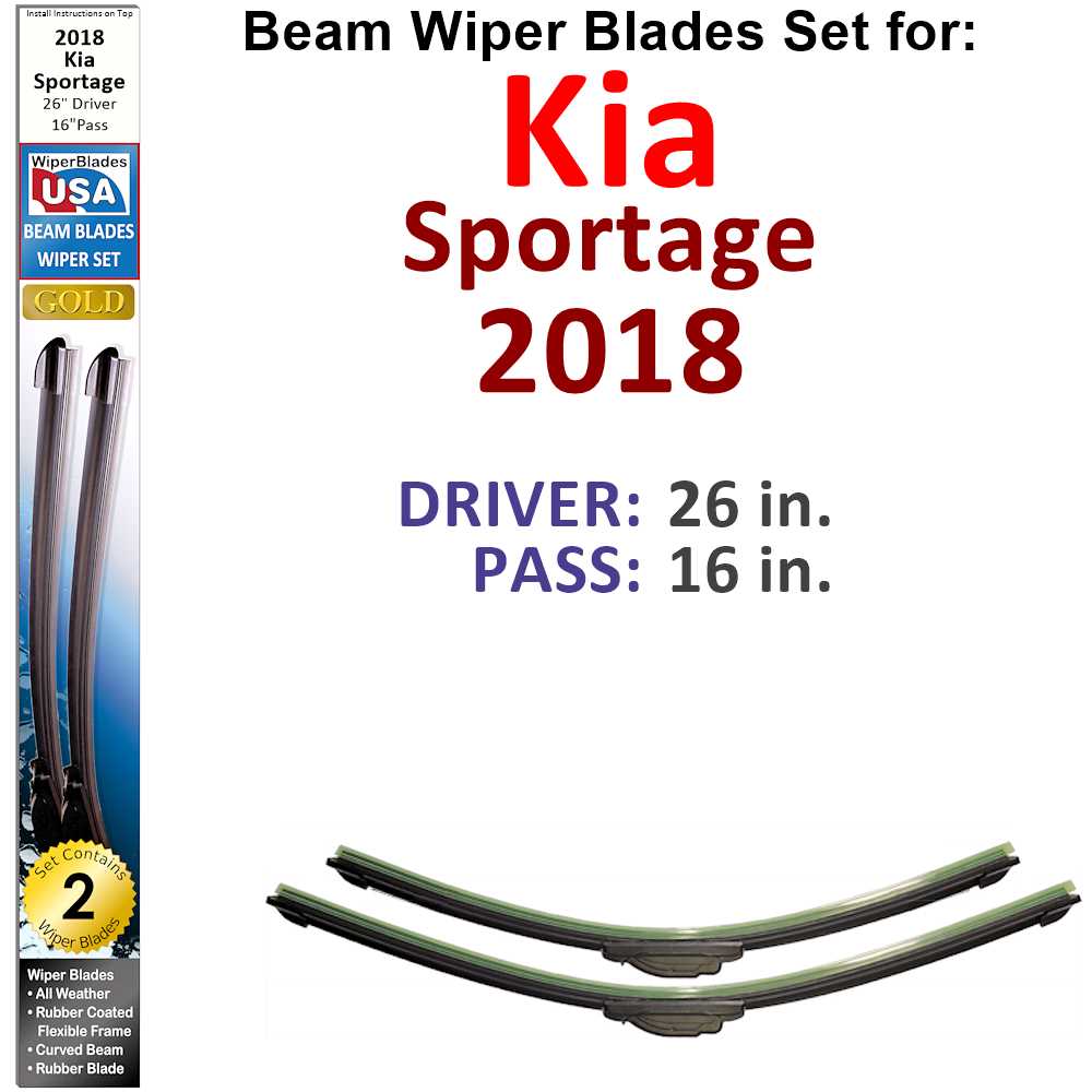 Set of two Beam Wiper Blades designed for 2018 Kia Sportage, showcasing their flexible and sealed construction for optimal performance.