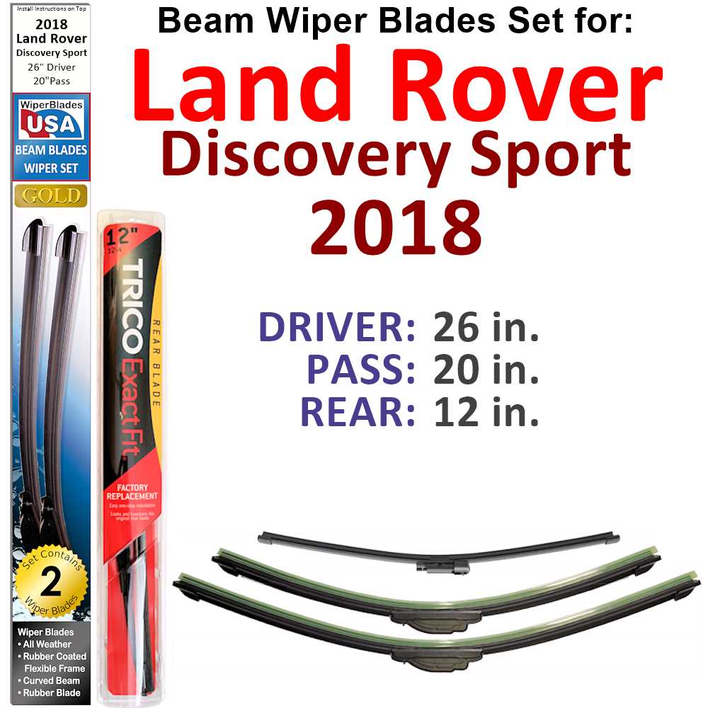 Set of 3 Beam Wiper Blades designed for 2018 Land Rover Discovery Sport, showcasing their flexible and durable construction.