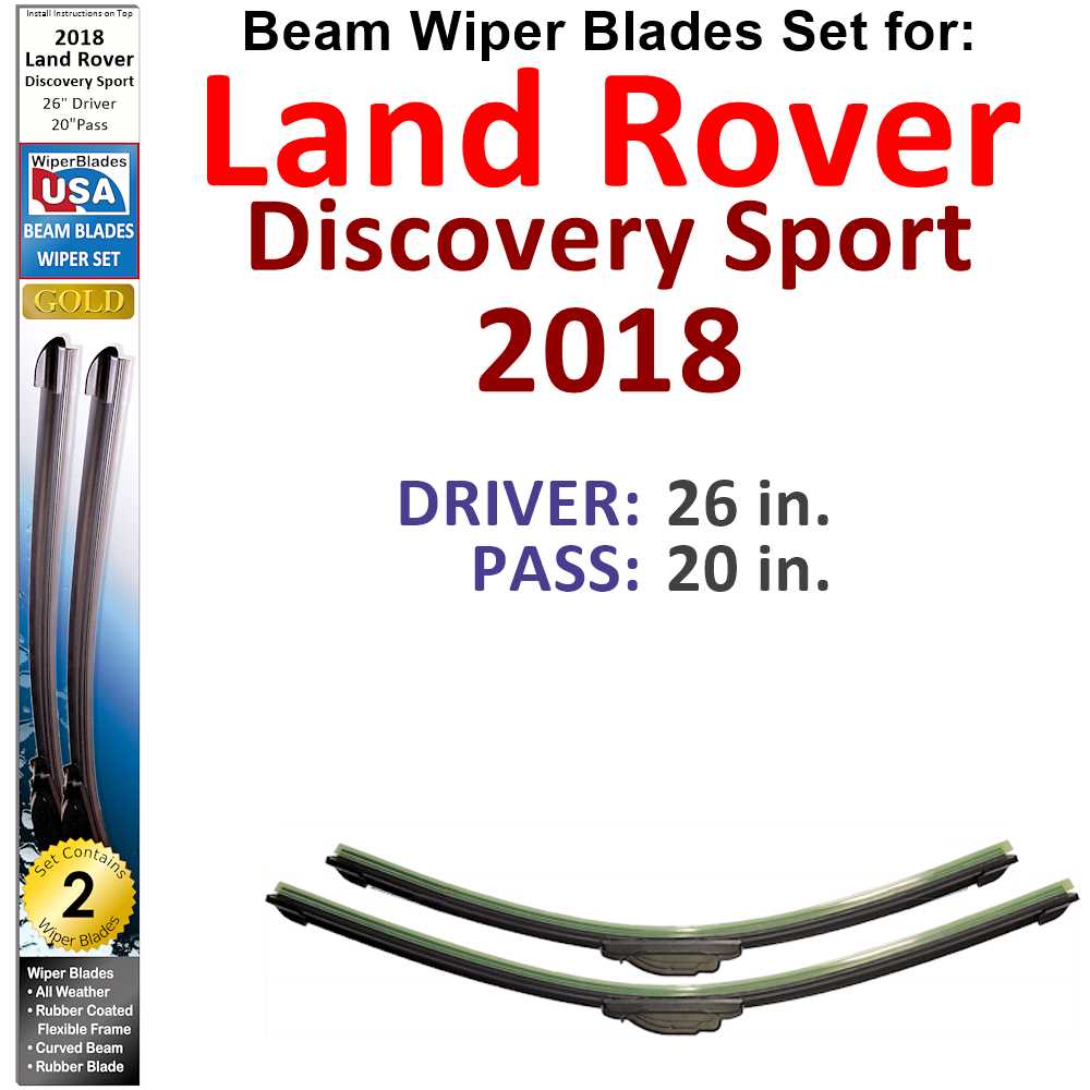 Set of 2 Beam Wiper Blades designed for 2018 Land Rover Discovery Sport, showcasing their flexible and durable construction.
