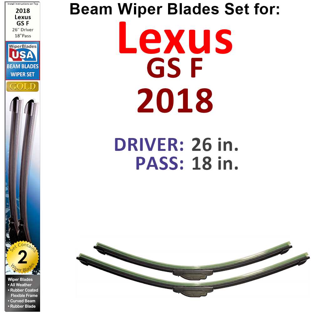 Set of two Beam Wiper Blades designed for 2018 Lexus GS F, showcasing their flexible and durable construction.