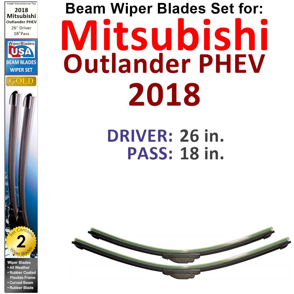 Set of two Beam Wiper Blades designed for 2018 Mitsubishi Outlander PHEV, showcasing their flexible and durable construction.