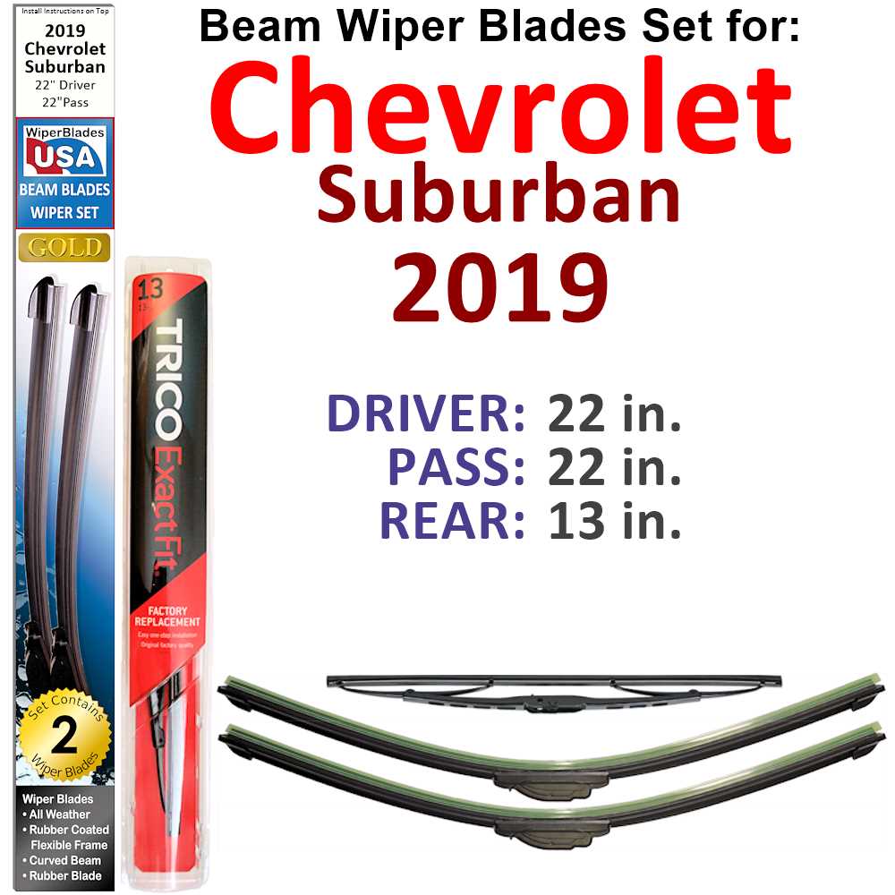 Set of Beam Wiper Blades designed for 2019 Chevrolet Suburban, showcasing their flexible and durable construction.