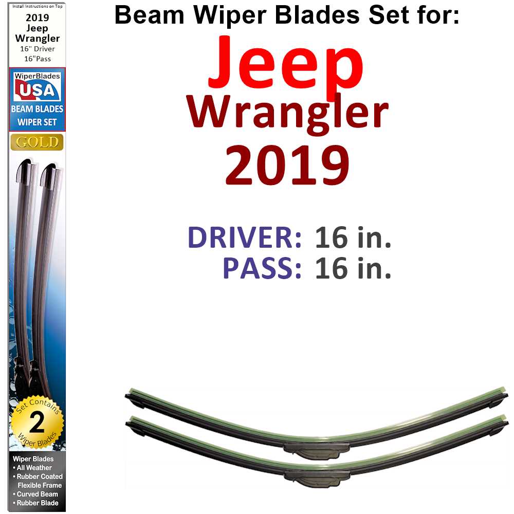 Set of two Beam Wiper Blades designed for 2019 Jeep Wrangler, showcasing their flexible and durable construction.
