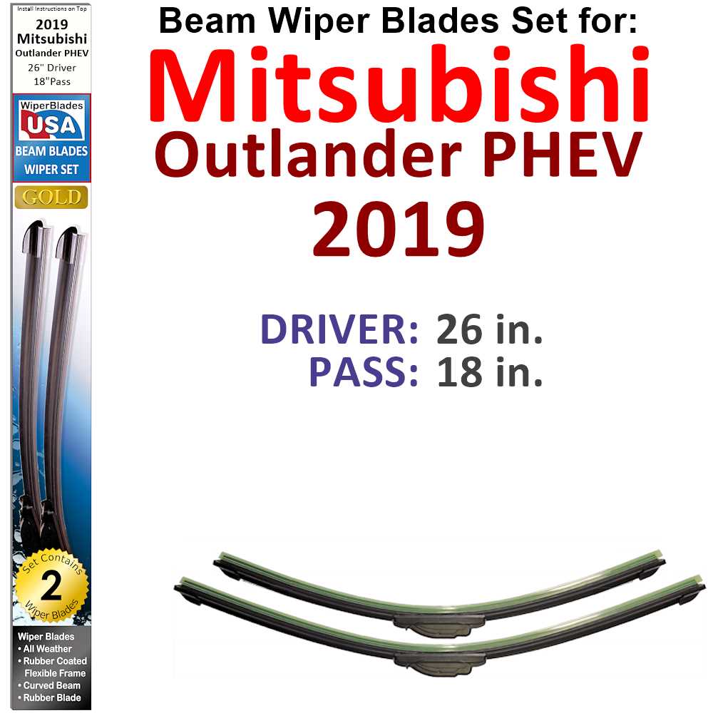Set of 2 Beam Wiper Blades designed for 2019 Mitsubishi Outlander PHEV, showcasing their flexible and durable design.