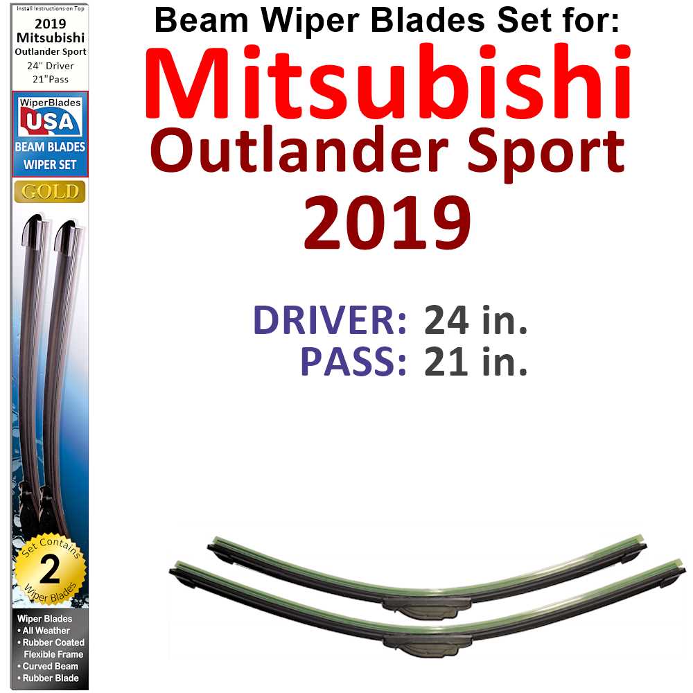 Set of two Beam Wiper Blades designed for 2019 Mitsubishi Outlander Sport, showcasing their flexible and durable construction.
