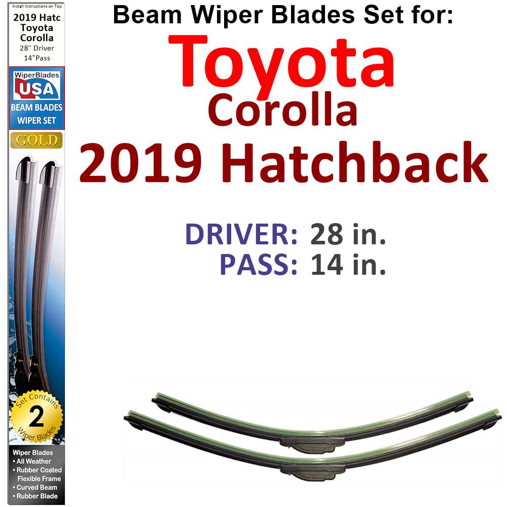 Set of two Beam Wiper Blades designed for 2019 Toyota Corolla Hatchback, showcasing their flexible and durable construction.