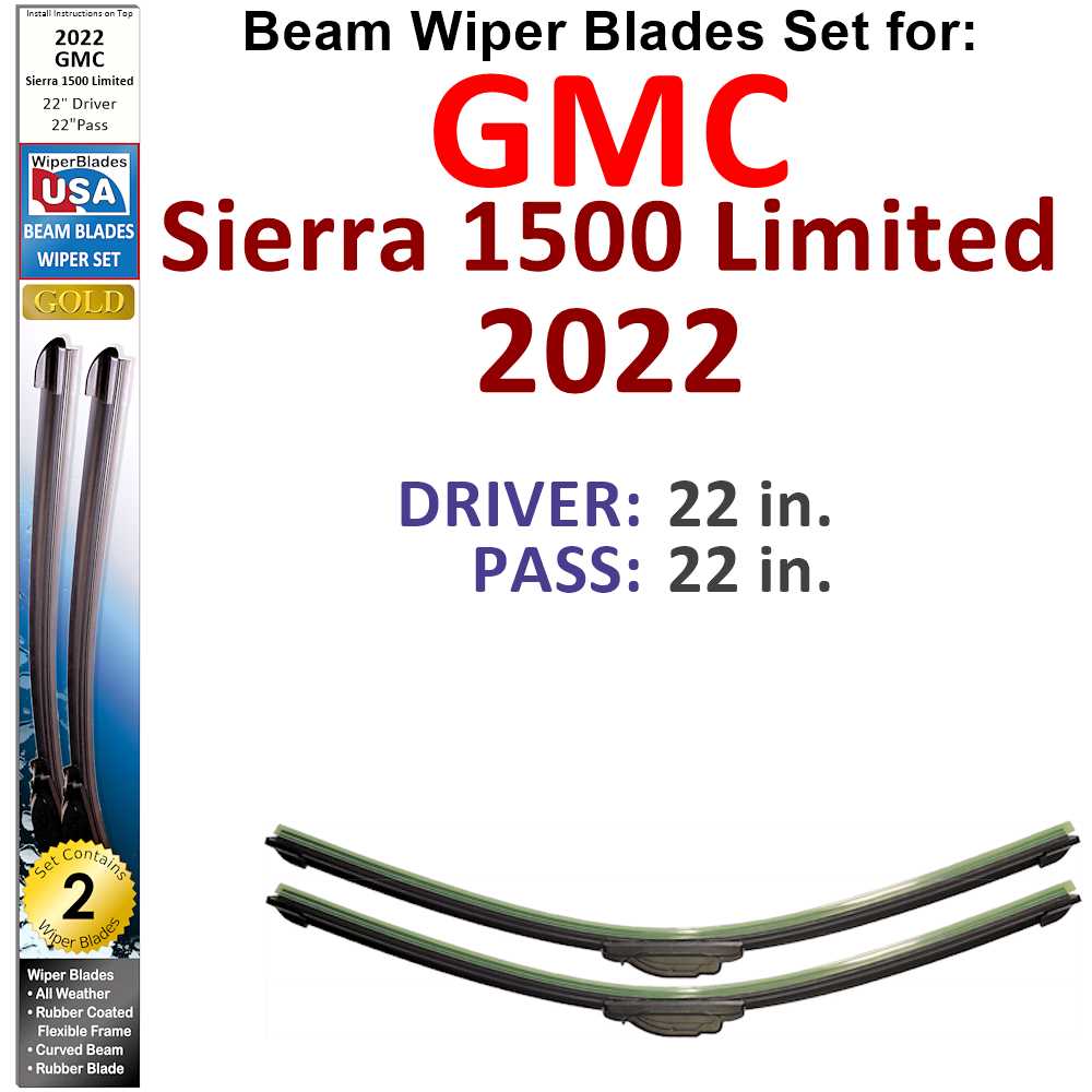 Set of 2 Beam Wiper Blades designed for 2022 GMC Sierra 1500 Limited, showcasing their flexible and durable construction.
