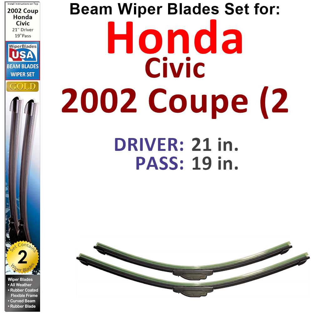 Set of two Beam Wiper Blades designed for 2002 Honda Civic Coupe, showcasing their flexible and durable construction.