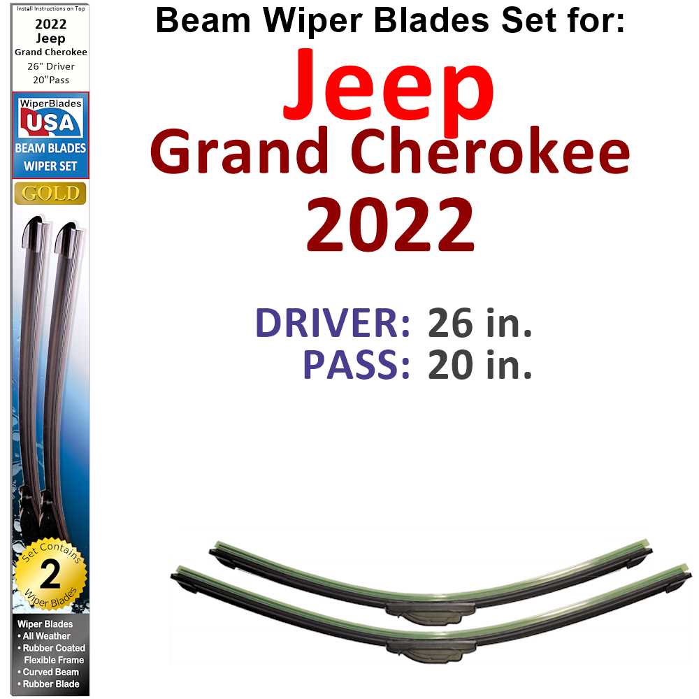 Set of Beam Wiper Blades designed for 2022 Jeep Grand Cherokee, showcasing their flexible and durable design.