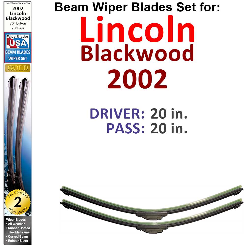 Set of two Beam Wiper Blades designed for 2002 Lincoln Blackwood, showcasing their flexible and durable construction.