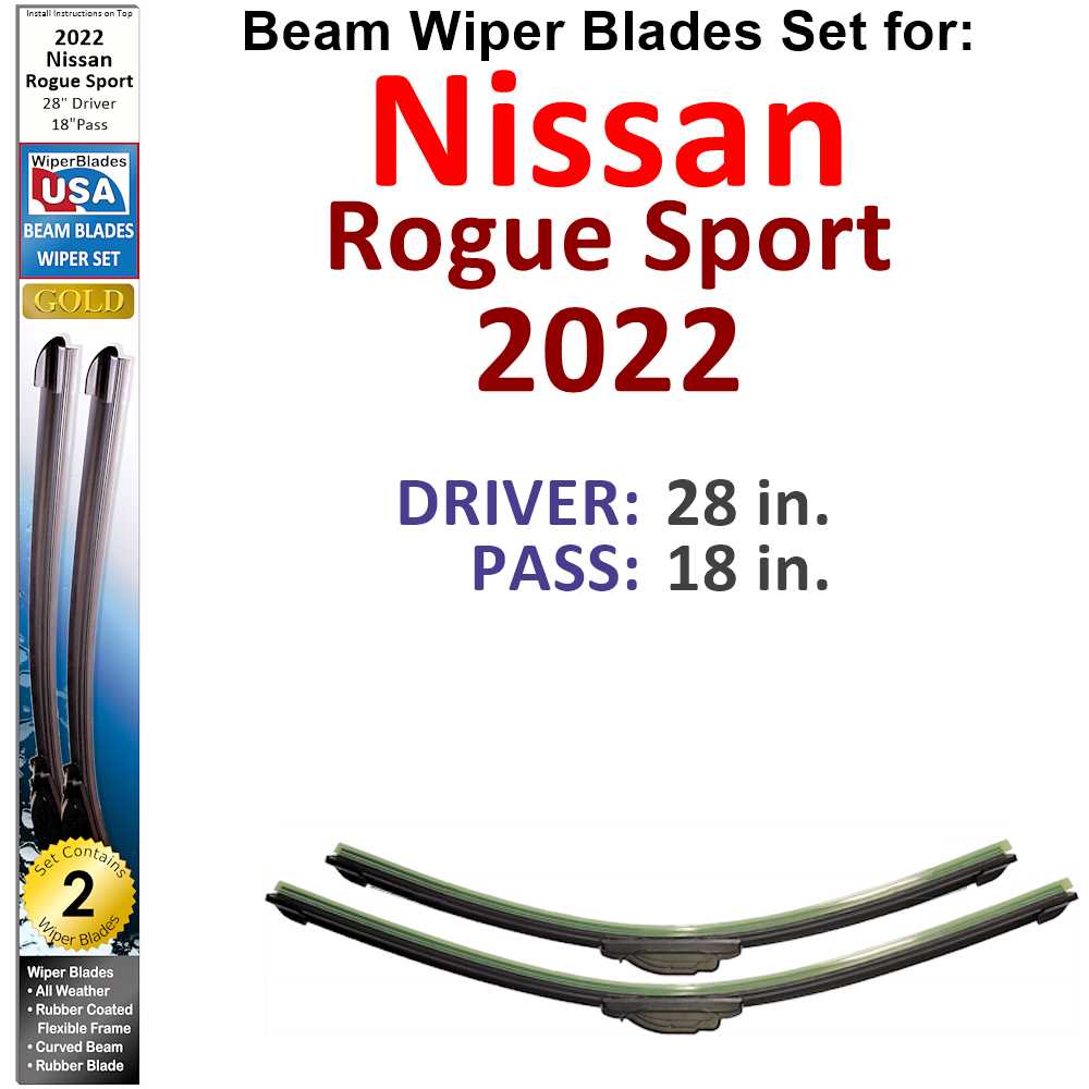 Set of two Beam Wiper Blades designed for 2022 Nissan Rogue Sport, showcasing their sleek design and durable construction.