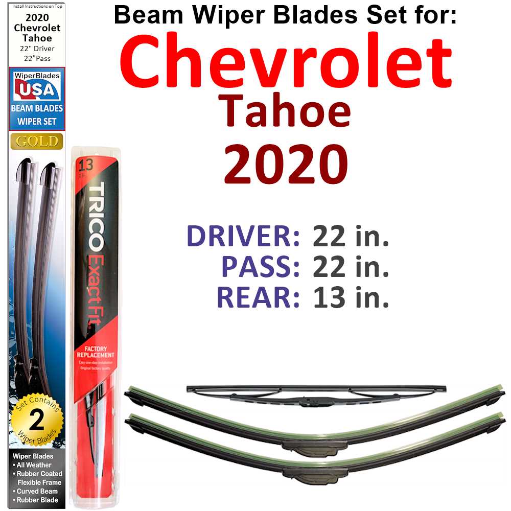 Set of 3 Beam Wiper Blades designed for 2020 Chevrolet Tahoe, showcasing their flexible and durable construction.