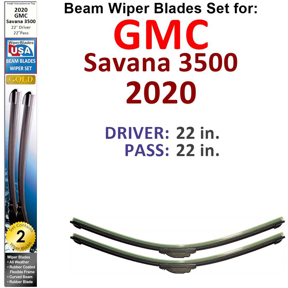 Set of two Beam Wiper Blades designed for 2020 GMC Savana 3500, showcasing their flexible and durable construction.