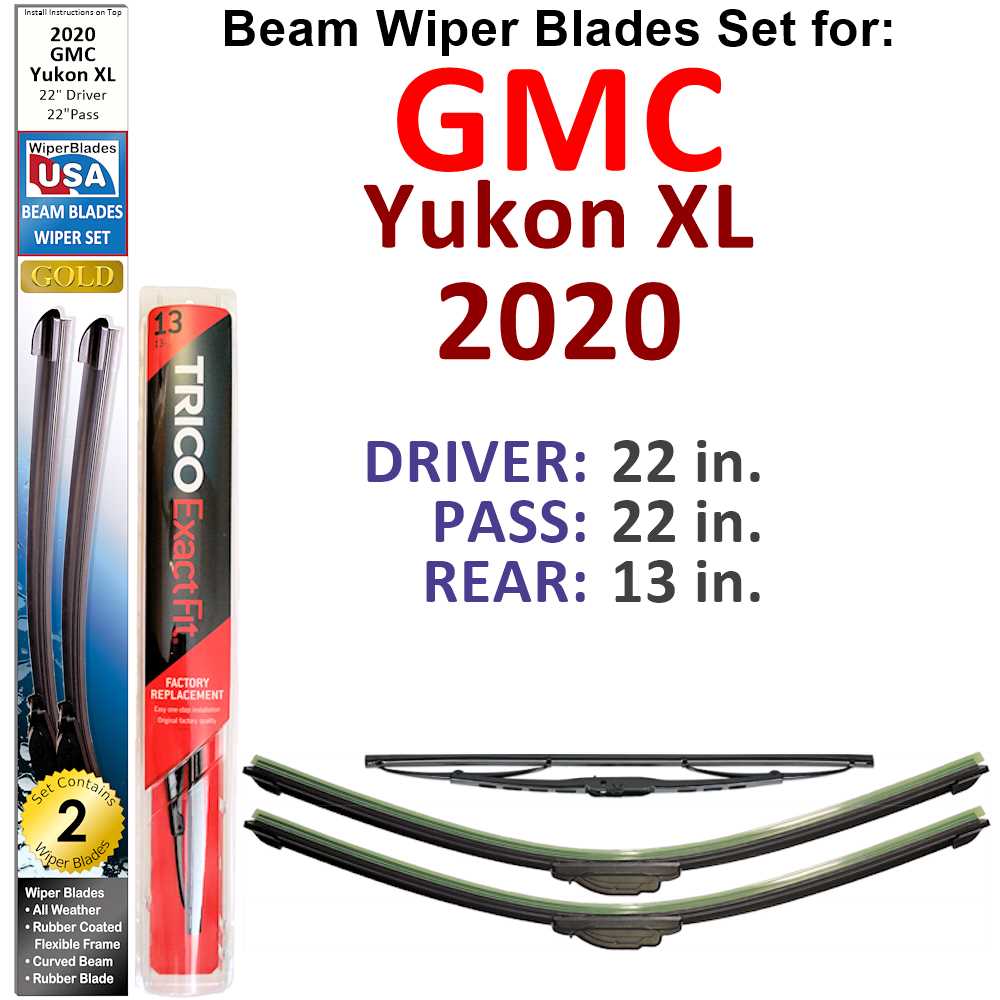 Set of 3 Beam Wiper Blades designed for 2020 GMC Yukon XL, showcasing their flexible and durable design.