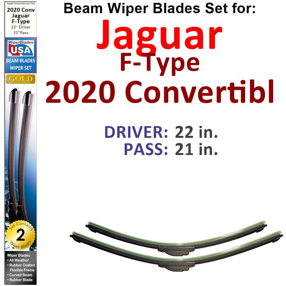 Set of 2 Beam Wiper Blades designed for 2020 Jaguar F-Type Convertible, showcasing their sleek design and durable construction.