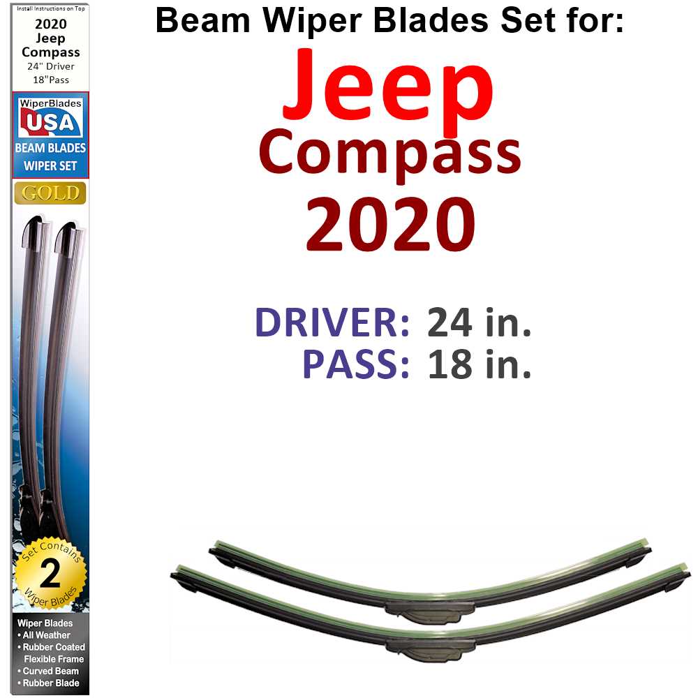 Set of two Beam Wiper Blades designed for 2020 Jeep Compass, showcasing their flexible and durable construction.