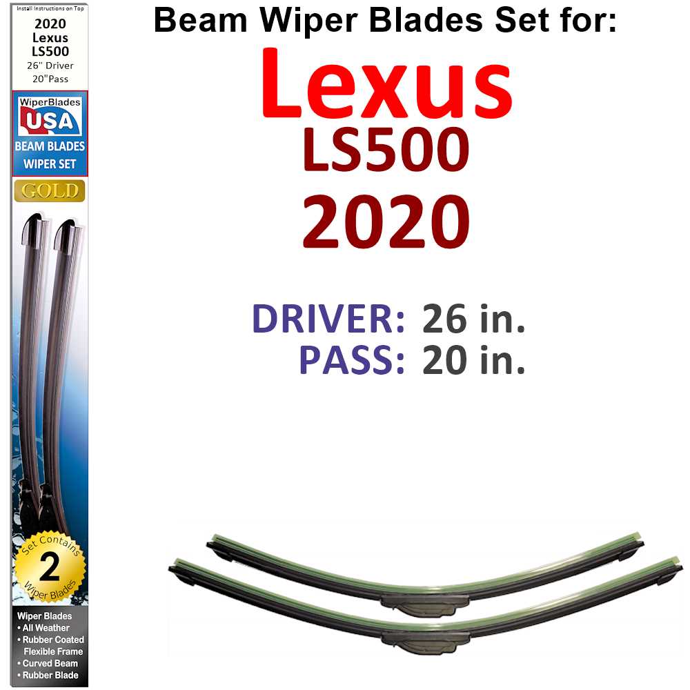 Set of two Beam Wiper Blades designed for 2020 Lexus LS500, showcasing their flexible and durable construction.