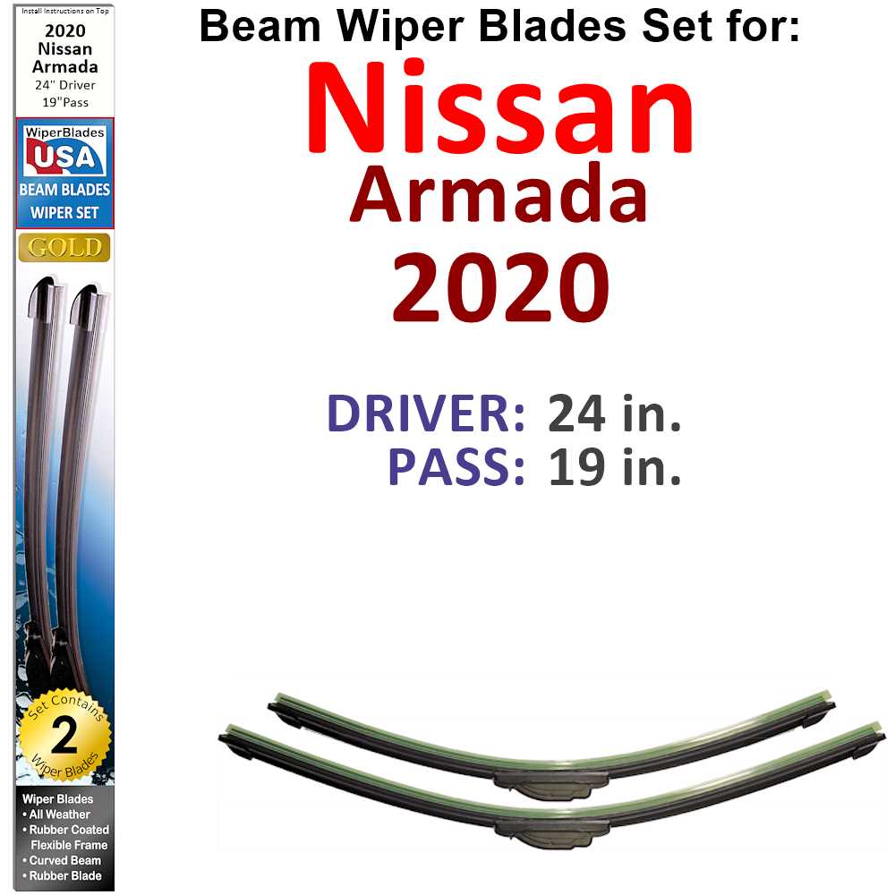 Set of 2 Beam Wiper Blades designed for 2020 Nissan Armada, showcasing their flexible and durable construction.