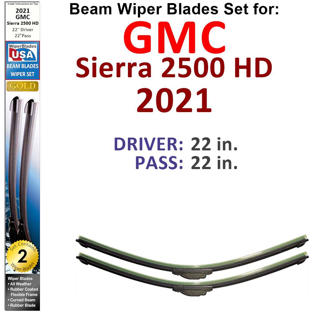 Set of 2 Beam Wiper Blades designed for 2021 GMC Sierra 2500 HD, showcasing their flexible and durable construction.