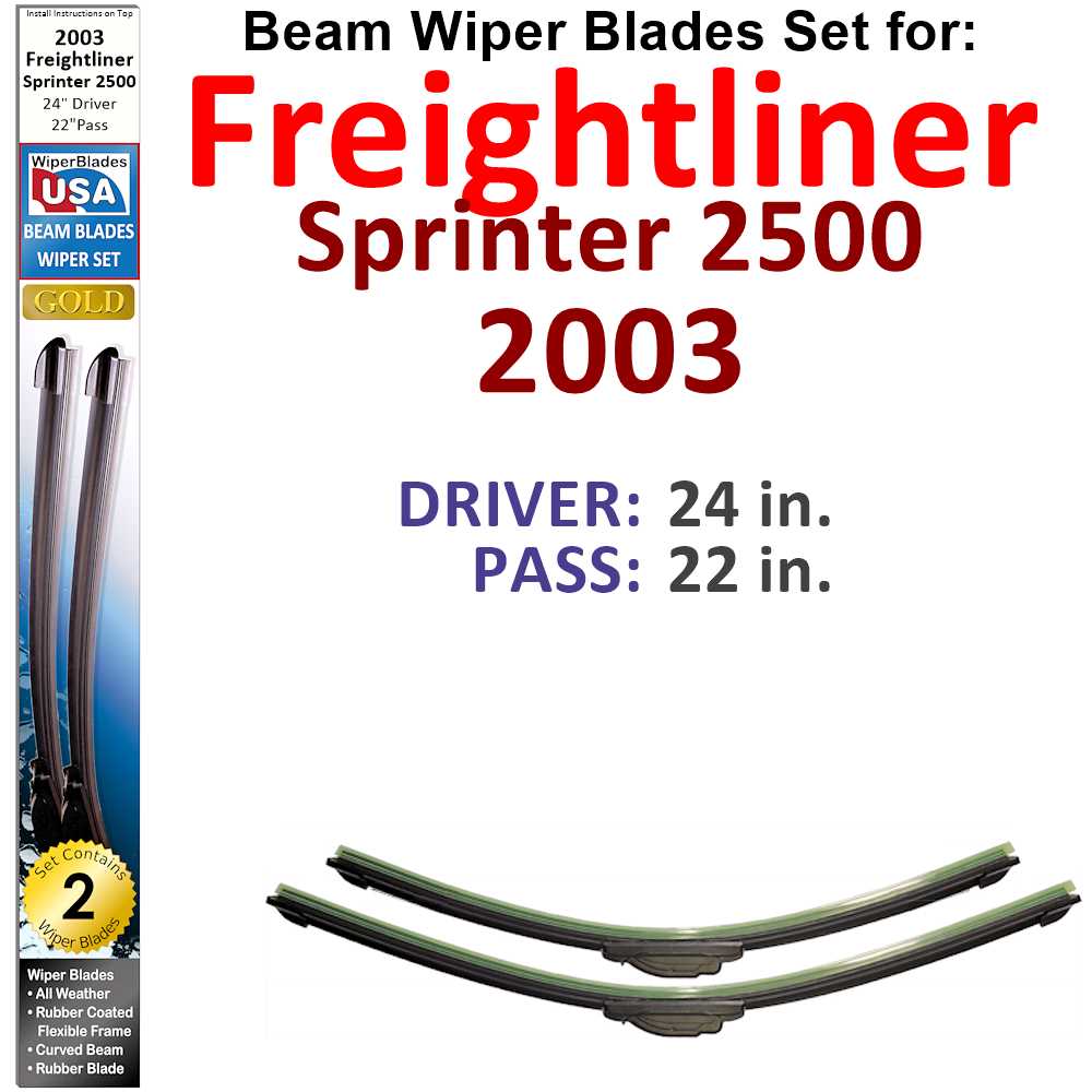 Set of 2 Beam Wiper Blades designed for 2003 Freightliner Sprinter 2500, showcasing their flexible and durable construction.